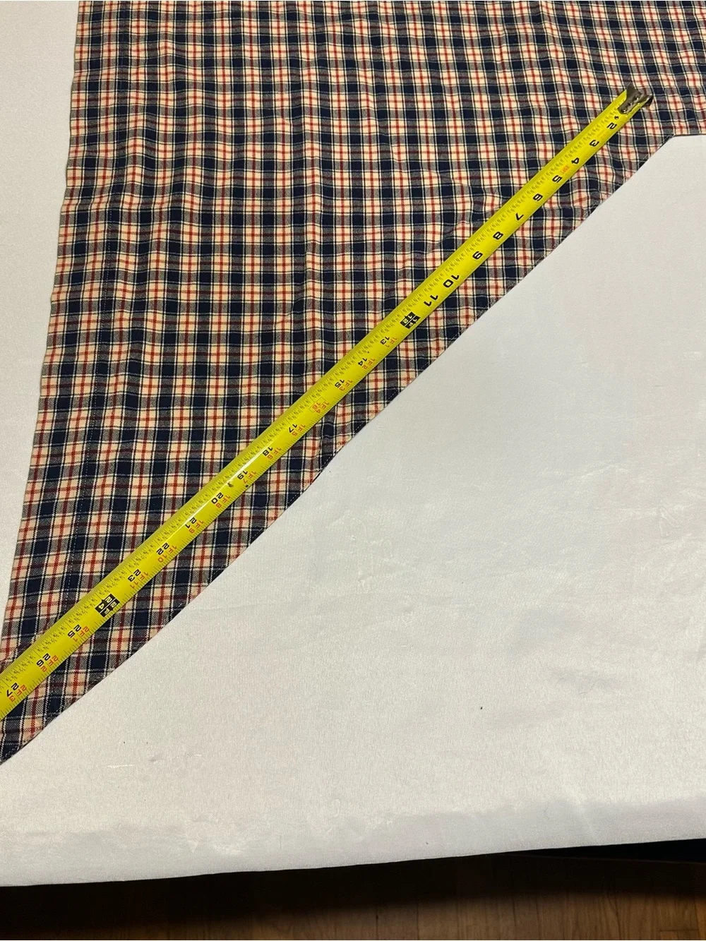Primitive Plaid Valance Curtain Panel in Navy / Tan / Red set of 2